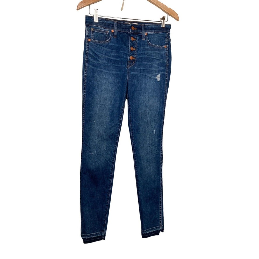 Madewell Button Fly 10” High Rise Skinny Raw Hem Distressed Jeans Women’s Sz 27